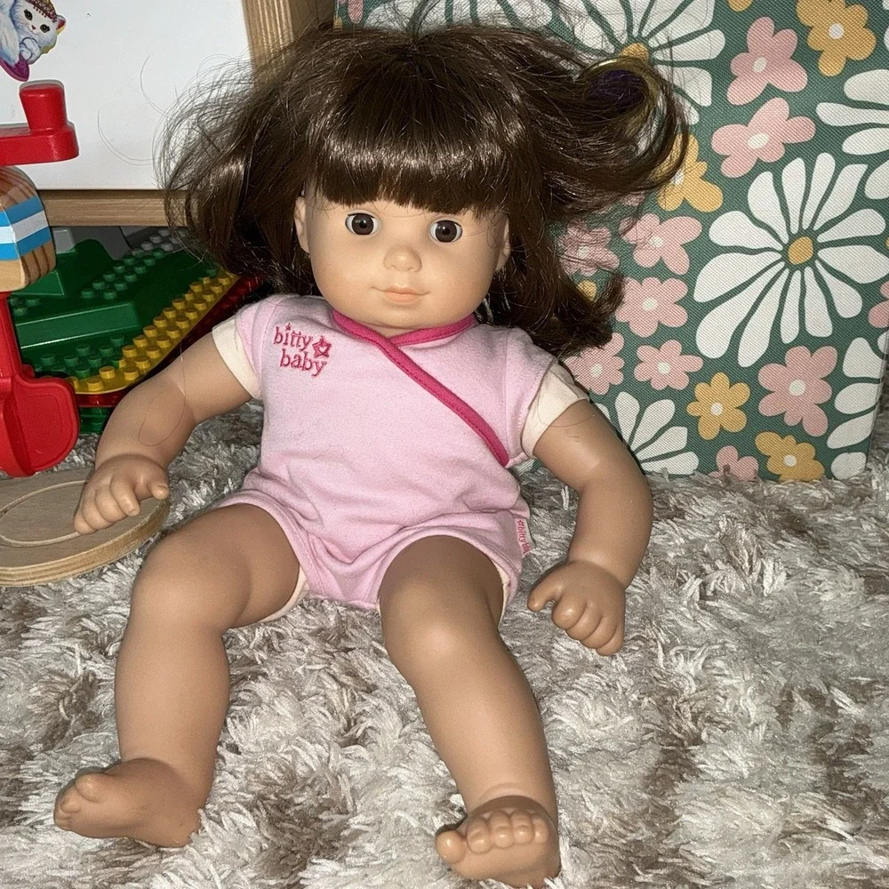 American Girl Bitty Baby Brunette Toddler Twin One Doll Vintage Pink Onsie